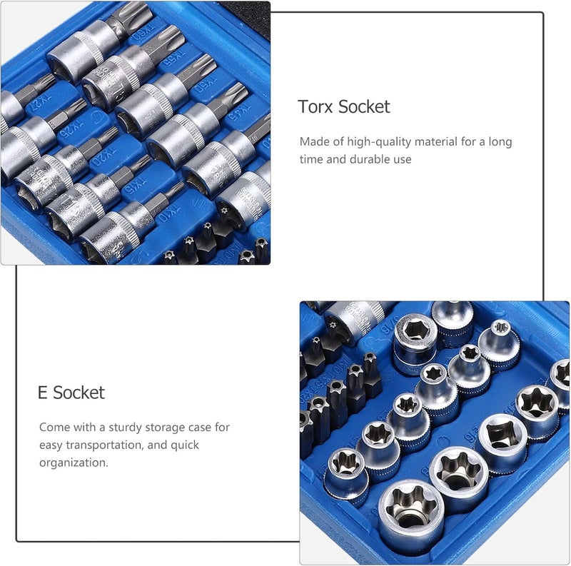 LABRIMP 34pcs Metal Star Socket and External E-socket Set Automotive Repair Hand Tool Kit with Star Bits for Professional Mechanics and DIY Maintenance - Image 5