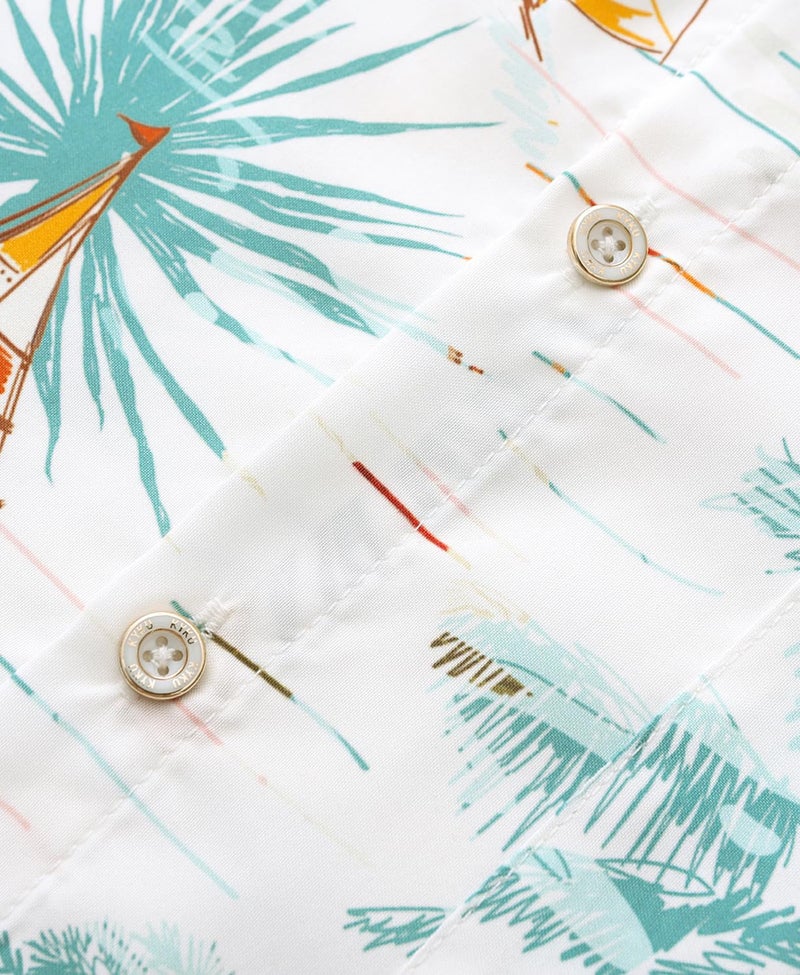 KYKU Men Button Hawaiian Shirt: Beach Summer Short Sleeve Clothes Boat White XL - Image 5