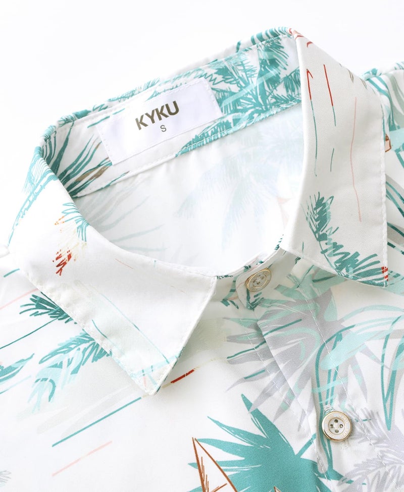 KYKU Men Button Hawaiian Shirt: Beach Summer Short Sleeve Clothes Boat White XL - Image 4
