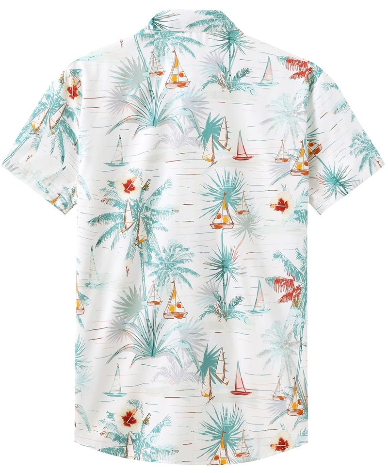 KYKU Men Button Hawaiian Shirt: Beach Summer Short Sleeve Clothes Boat White XL - Image 3