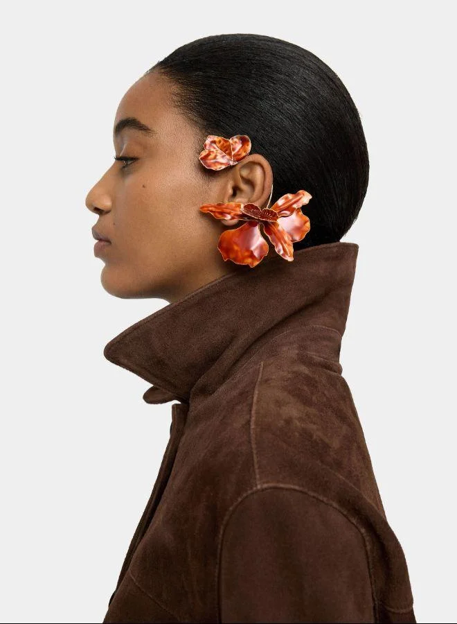 بارفوا قرط سترة الأذن مع زهور مطلية بالمينا