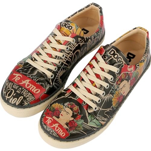 DOGO Vegan Leather Sneakers for Women - Handmade and Unique Fashion Sneakers for Women, Te Amo Design, Size 6 - Image 1