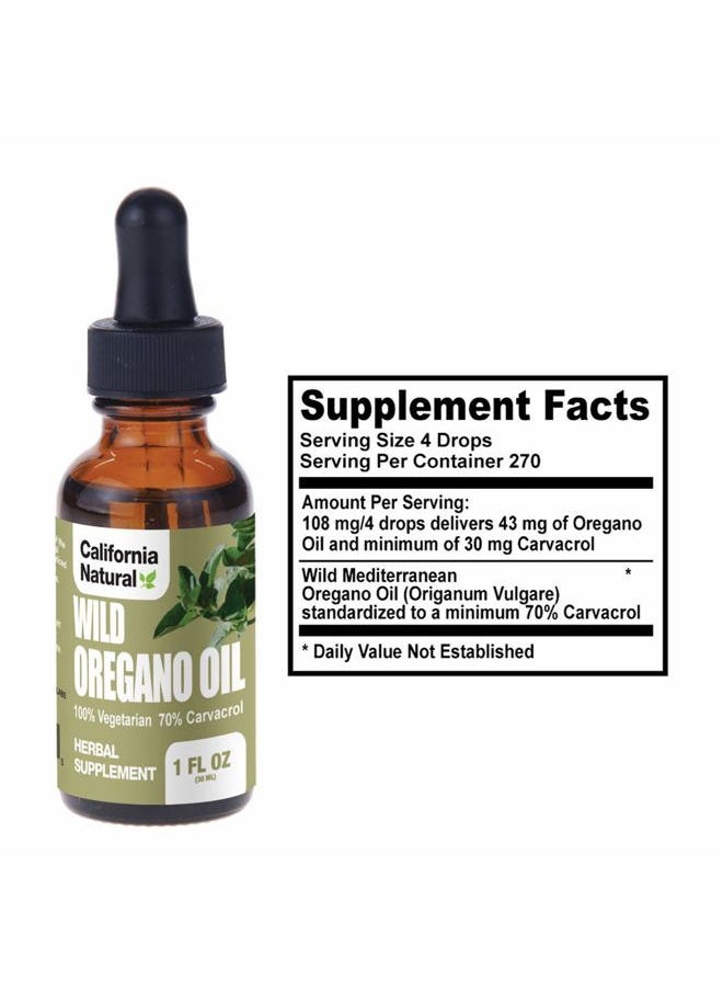 California Natural - Wild Oregano Oil 1oz Bottle - California Natural - Immune System & Digestive Support - Promote Gut Health & Healthy Digestion - 100% Vegetarian - 70% Carvacrol - Herbal Supplement - 1oz - Image 1