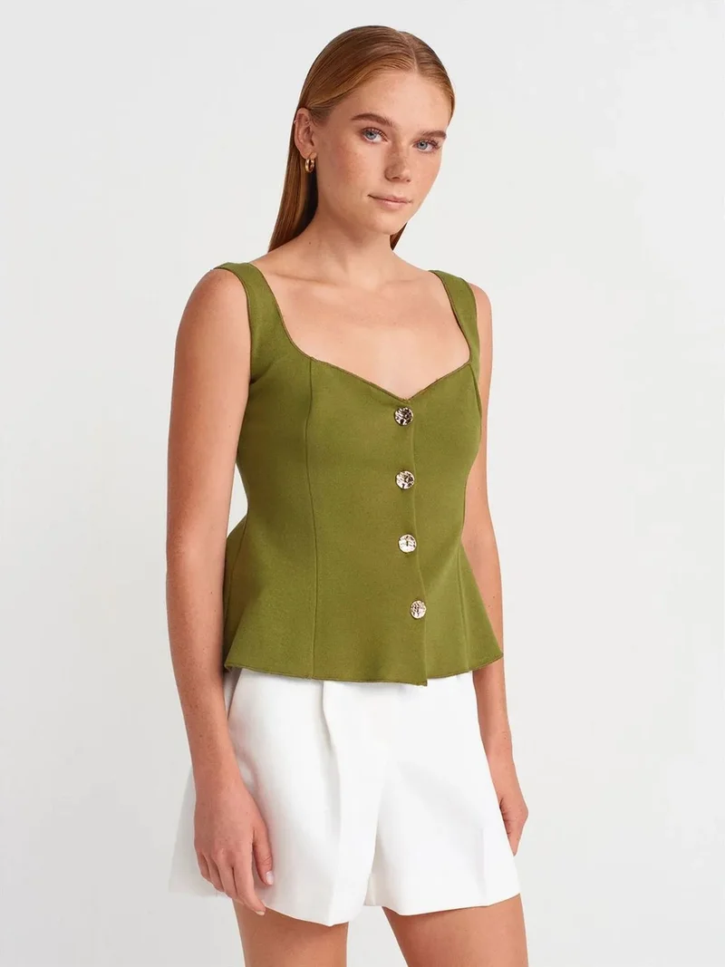 Dilvin Dilvin Fitted Sleeveless Peplum Blouse