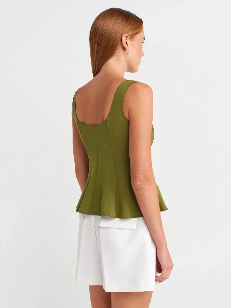 Dilvin Dilvin Fitted Sleeveless Peplum Blouse
