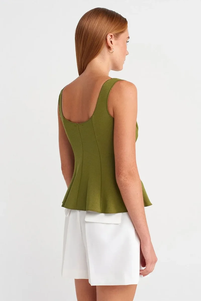 Dilvin Khaki Green DILVIN Fitted Sleeveless Peplum Blouse for Women | Best Price UAE