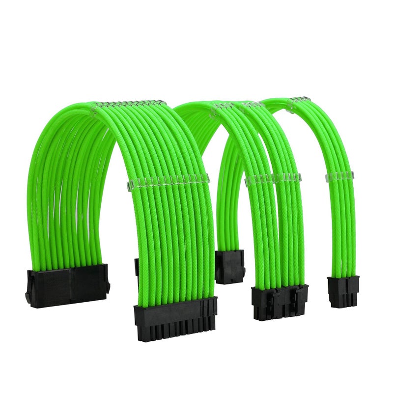 Formulamod Sleeve Extension Power Supply Cable Kit 18AWG ATX 24P EPS 8PPCIE8P with Combs for PSU to MotherboardGPU Green