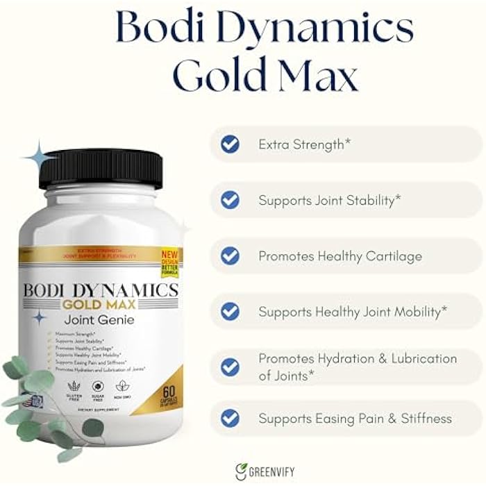 GREENVIFY Bodi Dynamics Gold Max Joint Genie, Extra Strength Joint Support Supplement, 1500mg Glucosamine, 60 Capsules, 20 Day Supply (1) - Image 3