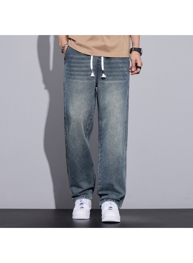 TonLion elastic Waist Drawstring Casual Straight-leg Pants Men's Korean-style Minimalist Jeans - Image 4