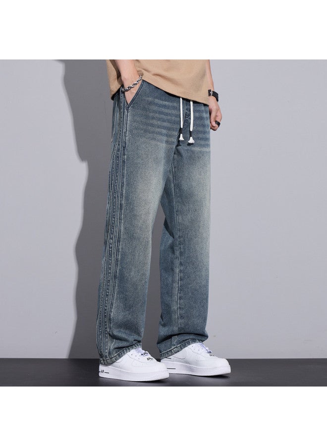 TonLion elastic Waist Drawstring Casual Straight-leg Pants Men's Korean-style Minimalist Jeans - Image 5