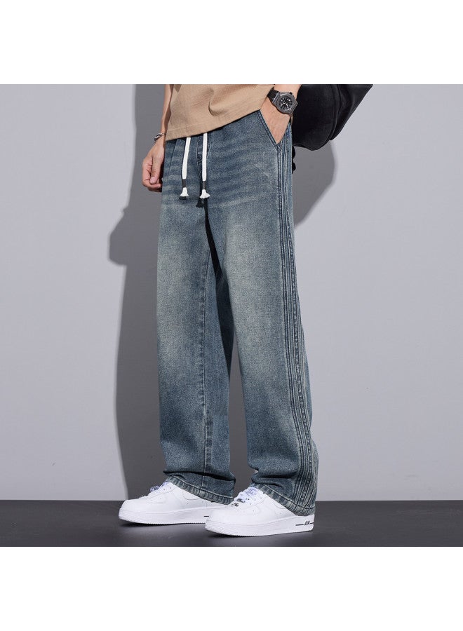 TonLion elastic Waist Drawstring Casual Straight-leg Pants Men's Korean-style Minimalist Jeans - Image 2