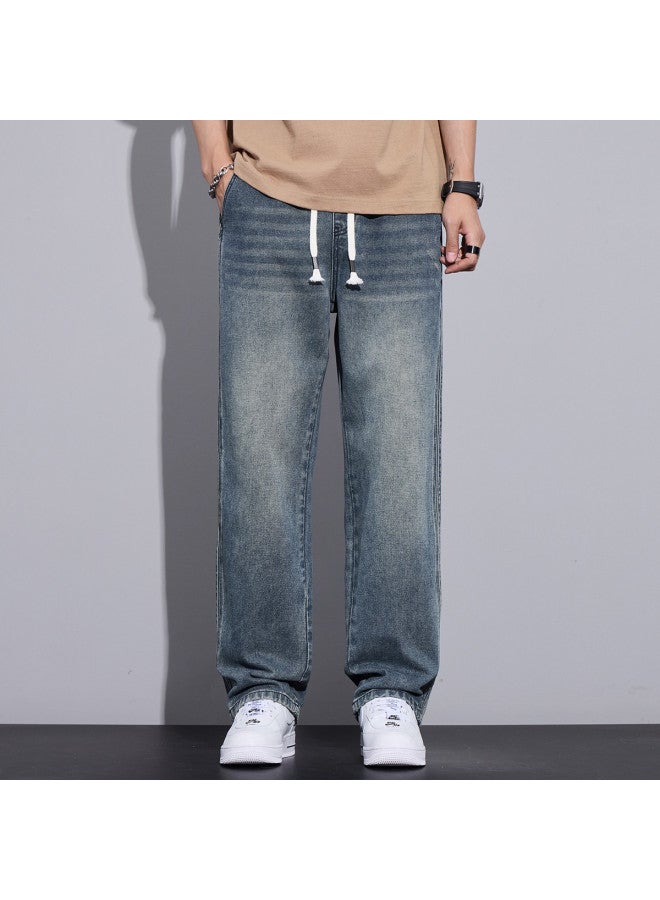 TonLion elastic Waist Drawstring Casual Straight-leg Pants Men's Korean-style Minimalist Jeans - Image 3