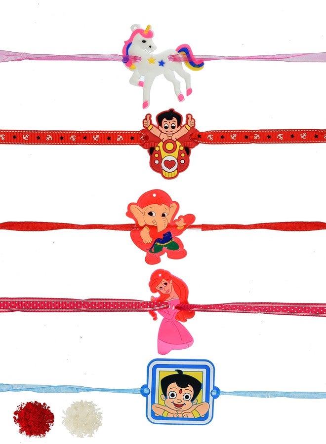 Pride Store Diva Pack of 5 Cartoon Character Rakhis with Roli Chawal, Rakhi for Kiddo, Kids, Younger Brother, Bro, Kids, Child, Youngster, Little one, Baby, Baby boy, Baby girl - Image 1