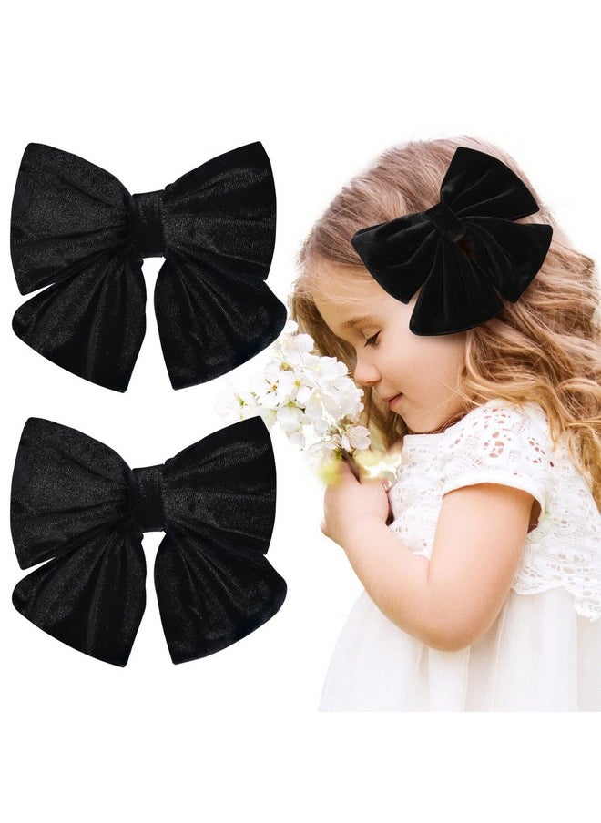 Aileam - Velvet Hair Bows Girls 6" 2Pcs Big Black Fall Bow Alligator Clips For Toddler Hair Clips Toddlers Teens Kids Accessories - Image 1