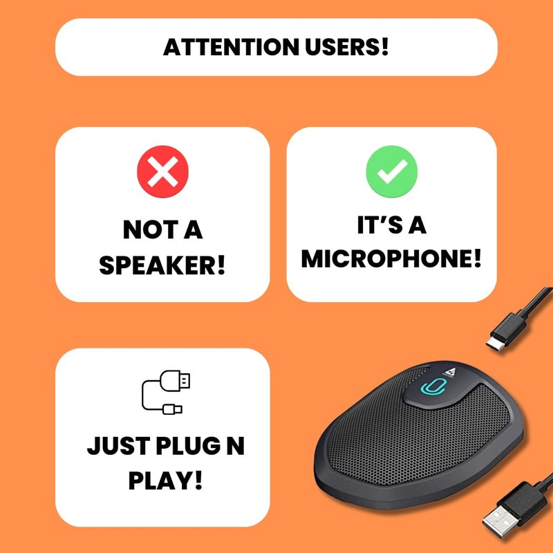 AM-C28 USB Plug & Play Conference Microphone | Omni Directional Pickup Upto 3M | Mic Mute Button | No Drivers Condenser USB Type-C | Ideal for Meetings & Video Calling (Not a Speaker)