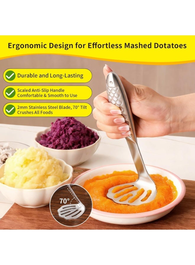 سيوسي Fish Shaped Potato Masher, Potato Ricer and Smasher Tool, One-Piece Design with Non-Slip Handle for Mashing Potatoes, Avocados, Boiled Eggs, Baby Food, Kitchen Utensil, Stainless Steel - Image 4