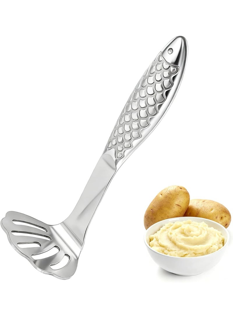 سيوسي Fish Shaped Potato Masher, Potato Ricer and Smasher Tool, One-Piece Design with Non-Slip Handle for Mashing Potatoes, Avocados, Boiled Eggs, Baby Food, Kitchen Utensil, Stainless Steel - Image 1