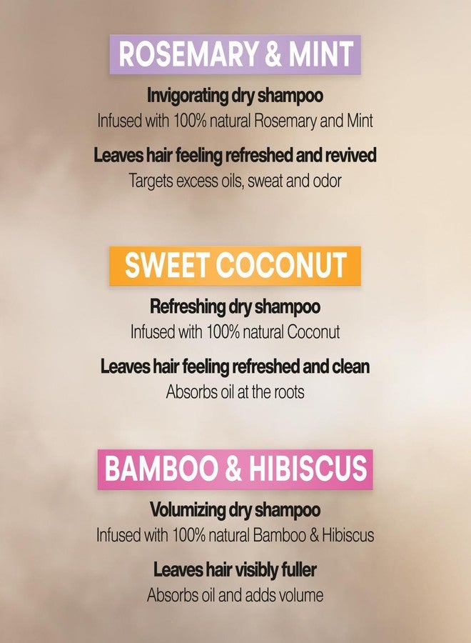 Suave Dry Shampoo Spray Variety 3-Pack – Invigorating Rosemary & Mint, Volumizing Bamboo & Hibiscus + Refreshing Sweet Coconut, 4.3 Oz Ea - Image 3