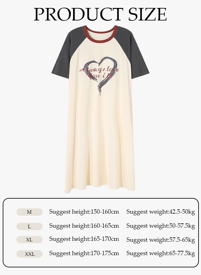 DUNISO Women's Short Sleeve Nightgown Casual Pajama Dress Sleepwear Girls Comfortable Round Neck Nightwear Summer Home Wear Lounge Dress - Image 2