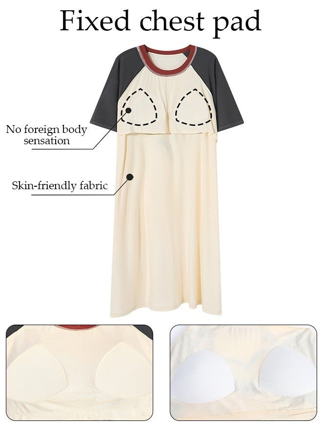 DUNISO Women's Short Sleeve Nightgown Casual Pajama Dress Sleepwear Girls Comfortable Round Neck Nightwear Summer Home Wear Lounge Dress - Image 4