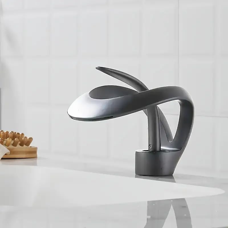 waqif Water Tap Bathroom Basin Faucet Grey Bathroom Brass Single Handle Waterfall Mixer Tap Style Hot Cold Water Brass Basin Crane Mixer Taps,Grey - Image 1