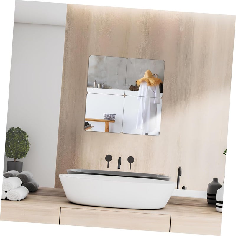 4 Pcs Self Adhesive Square Mirror Wall Stickers Acrylic Unbreakable Tiles for Bathroom Bedroom Nursery Decor Easy Peel and Stick Moisture Resistant Sheets - Image 4