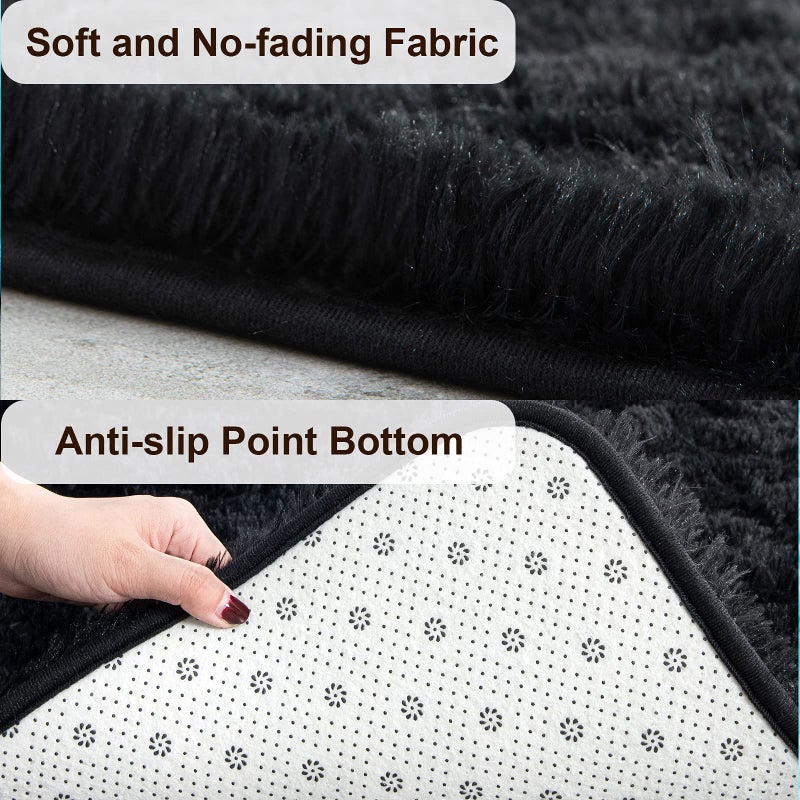 TWINNIS Super Soft Shaggy Rugs Fluffy Carpets, 4x5.9 Feet, Indoor Modern Plush Area Rugs for Living Room Bedroom Kids Room Nursery Home Decor, Upgrade Anti-Skid Rectangular Fuzzy Rug, Black - Image 2