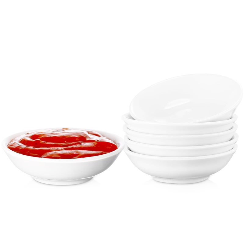 UIBFCWN 6 Pack Soy Sauce Dish 3inch Ceramic Dipping Bowls Bulk, 1.2 Oz White Dipping Sauce Bowls/Dishes, Small Dipping Sauce Cups for Sushi Ketchup Olive Oil Appetizer - Image 1