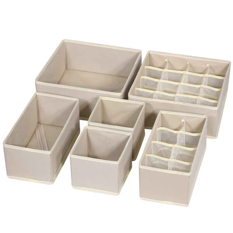 TENABORT TENABORT 6 Pack Foldable Drawer Organizer Dividers Cloth Storage Box Closet Dresser Organizer Cube Fabric Containers Basket Bins for Underwear Bras Socks Panties Lingeries Nursery Baby Clothes Beige 