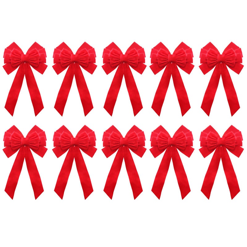 Buart Red Velvet Christmas Bow 19 Long 10 Wide10 Pcs Holiday Christmas Bows