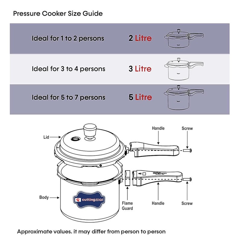 Cutting Edge Induction Base Inner Lid Aluminum Pressure Cooker 3 Litre Gas Induction Compatible Cooker For Rice Vegetable Grains Chicken Mutton - Image 2