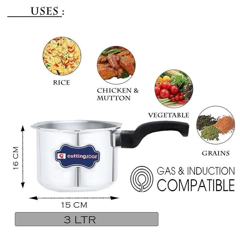 Cutting Edge Induction Base Inner Lid Aluminum Pressure Cooker 3 Litre Gas Induction Compatible Cooker For Rice Vegetable Grains Chicken Mutton - Image 4