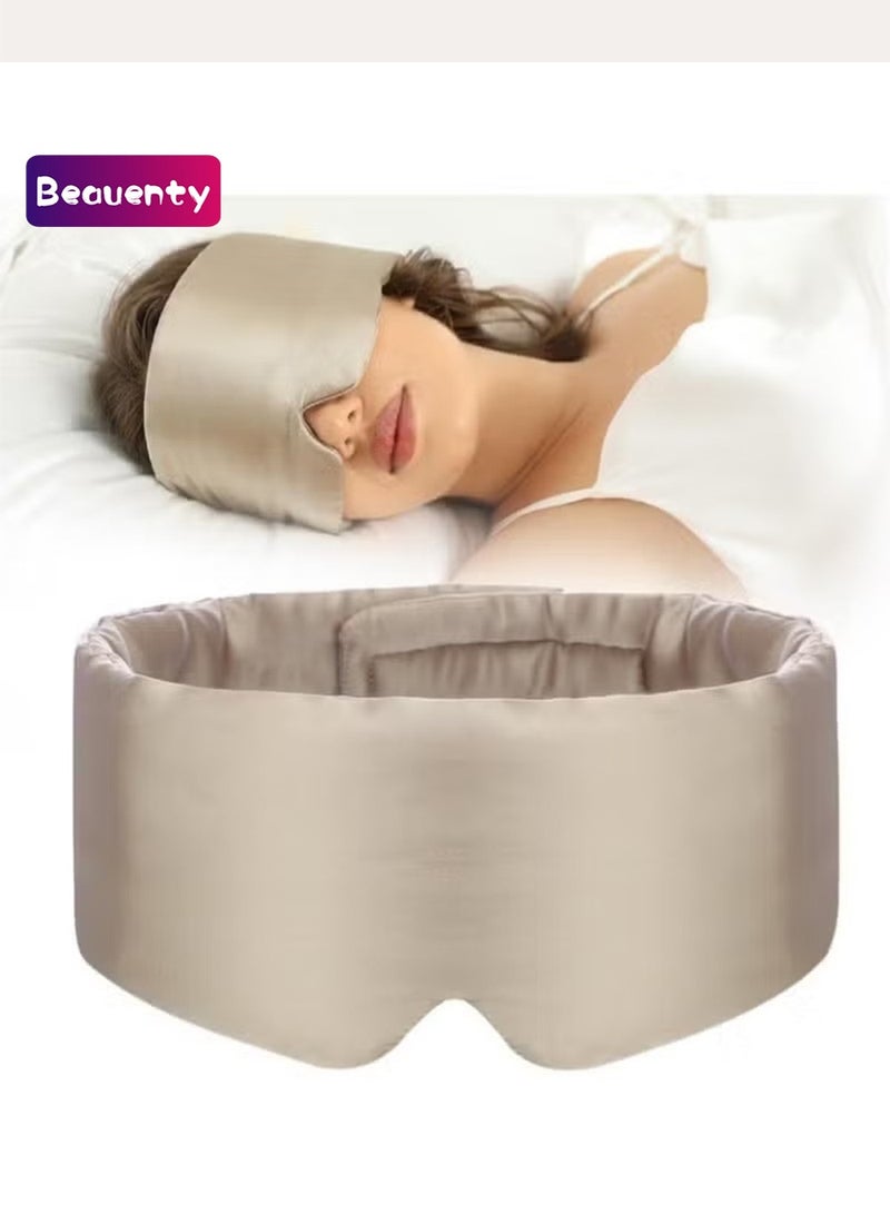 Beauenty 100% Mulberry Silk Sleep Mask Eye Mask for Women Man with Adjustable Band, for Side Sleeper Blackout Sleep Mask for Travel Rest and Office Large Size (Taupe) - Image 1
