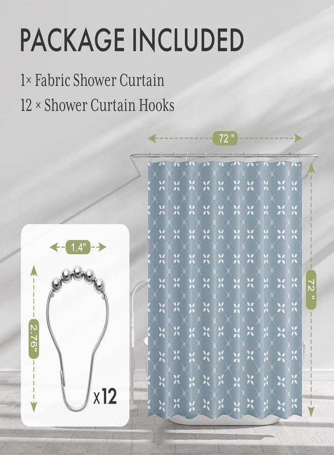 AmazerBath Shower Curtain Blue, Cloth Blue and White Floral Fabric Shower Curtain Sets with 12 Shower Curtain Hooks, Rustic Home Decor Washable Farmhouse Fall Bathroom Shower Curtains, 72x72 Inches - Image 2