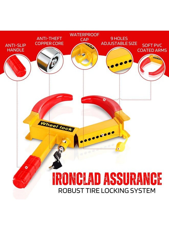 Flexzion Wheel Lock Clamp Anti-Theft Towing Parking Boot Tire Claw Heavy Duty Adjustable for Auto Car Rv Truck Boat Trailer Automotive Golf Carts with Two Keys in Red & Yellow - Image 3