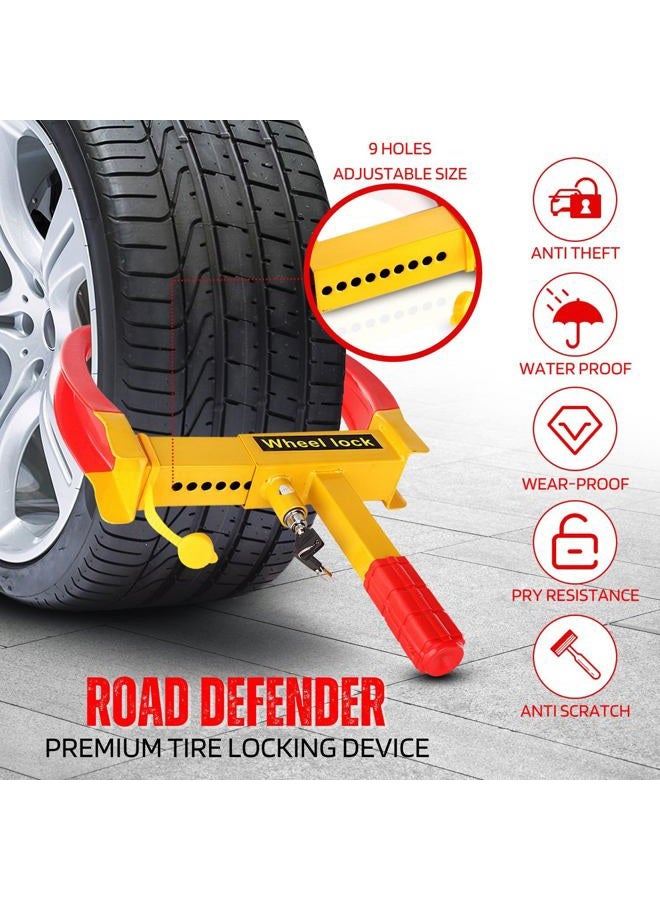 Flexzion Wheel Lock Clamp Anti-Theft Towing Parking Boot Tire Claw Heavy Duty Adjustable for Auto Car Rv Truck Boat Trailer Automotive Golf Carts with Two Keys in Red & Yellow - Image 4