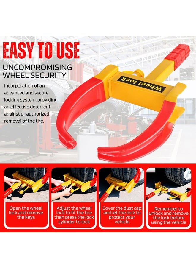 Flexzion Wheel Lock Clamp Anti-Theft Towing Parking Boot Tire Claw Heavy Duty Adjustable for Auto Car Rv Truck Boat Trailer Automotive Golf Carts with Two Keys in Red & Yellow - Image 5