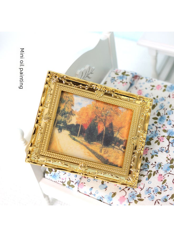 Mini Miniature Simulation Oil Painting Mini Dollhouse Decoration Accessories Photo Frame Famous Painting Ob11 Toy Decoration 1:12-Color:E Starry Sky  - Image 5