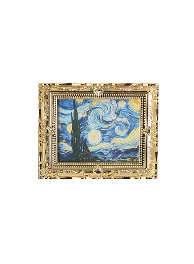 Mini Miniature Simulation Oil Painting Mini Dollhouse Decoration Accessories Photo Frame Famous Painting Ob11 Toy Decoration 1:12-Color:E Starry Sky  - Image 1