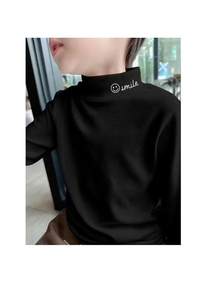 Boys' Double-sided Velvet Half Turtleneck Bottoming Shirt, Autumn And Winter Little Boy's Kidsren's Clothing, Medium And Large Kidsren's Inner Long-sleeved T-shirt Top