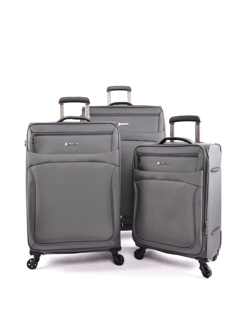 MAGELLAN Magellan Fabric Luggage Trolley Travel Bag 3Pc Set Size 20/24/28 Inch Grey  - Image 1