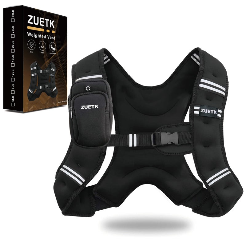 ZUETK Weighted Vest, 5lb/6lb/8lb/10lb/12lb/16lb/20lb/25lb/30lb Weight Vest with Reflective Stripe, Weighted Vest for Men Women Workout Equipment for Strength Training, Running, Jogging, Weight Loss - Image 1