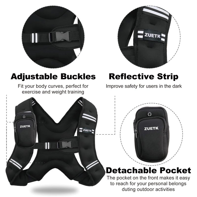 ZUETK Weighted Vest, 5lb/6lb/8lb/10lb/12lb/16lb/20lb/25lb/30lb Weight Vest with Reflective Stripe, Weighted Vest for Men Women Workout Equipment for Strength Training, Running, Jogging, Weight Loss - Image 2