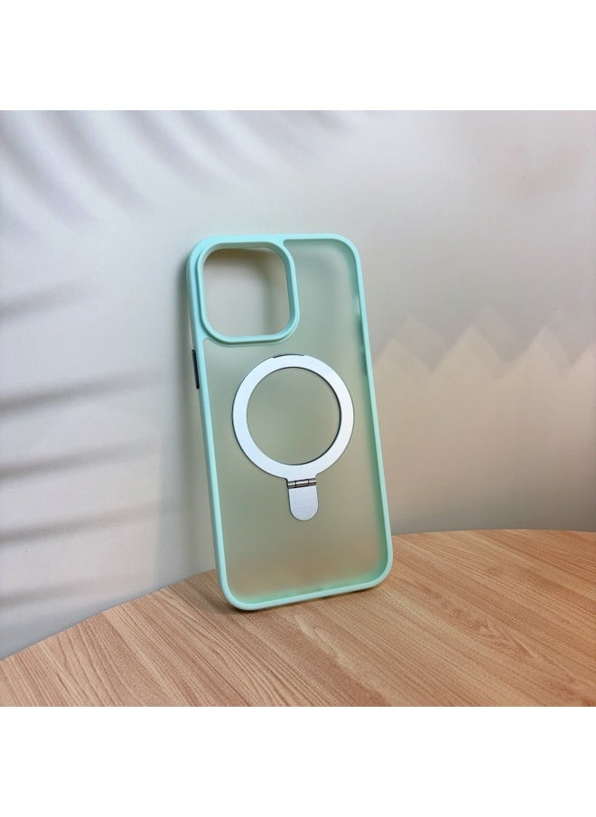 Generic - Applicable To For Iphone 16ProMax Mobile Phone Case For Iphone15 Bracket Magnetic Absorption Anti-fall Q1 Frosted Skin Feeling Fulcrum Factory-Color:Fluorescent Green [transparent White]-Applicable Models:For Iphone 14 - Image 1