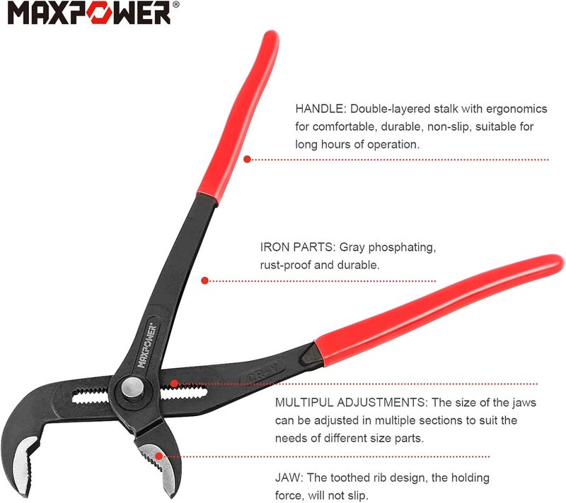 Max Power Water Pump Pliers Set. Plumbing Pliers 3 Pieces Kitbag Set. 7-Inch, 10-Inch and 16-Inch Push Button Quick Adjust Tongue and Groove Pliers Set - Image 2