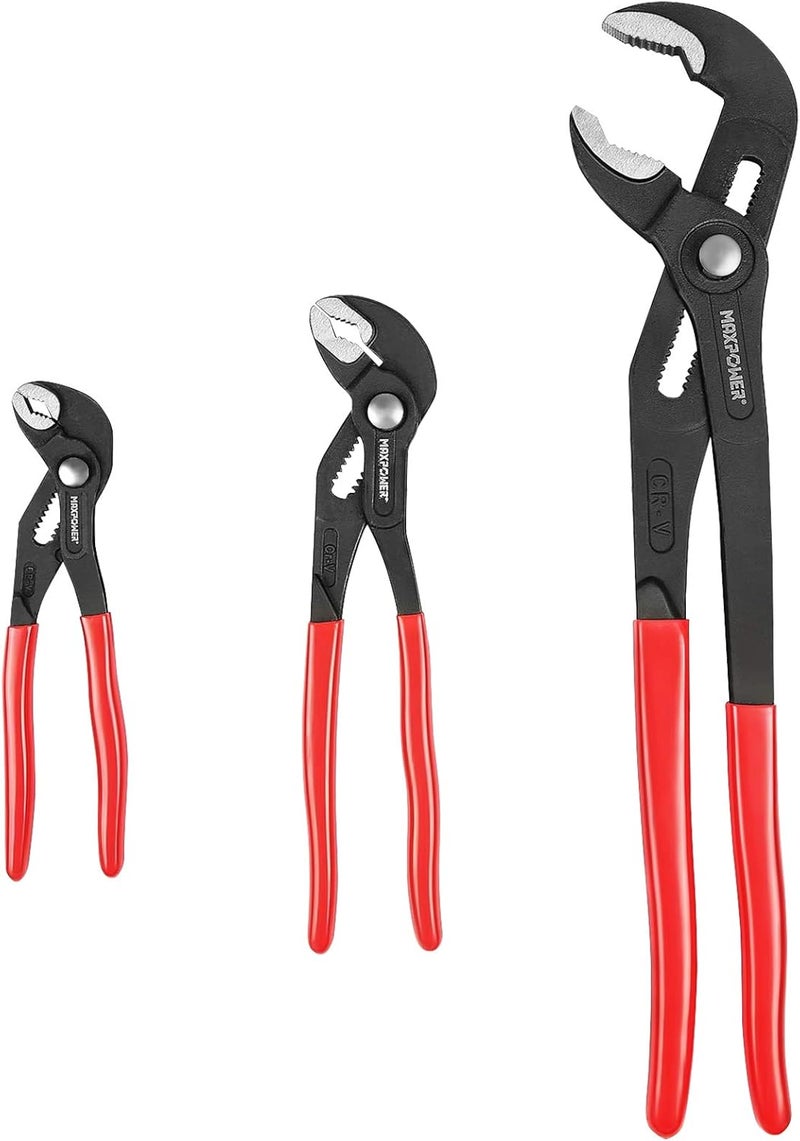 Max Power Water Pump Pliers Set. Plumbing Pliers 3 Pieces Kitbag Set. 7-Inch, 10-Inch and 16-Inch Push Button Quick Adjust Tongue and Groove Pliers Set - Image 1