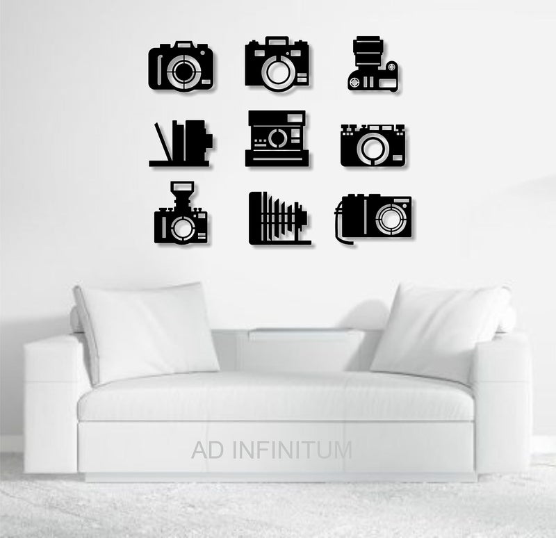AD INFINITUM® Wooden Wall Art Hanging | Black Designed Wooden Decor Sculptures | Black Wall Art Decoration for Contemporary Home, Bedroom, Living Room, Office etc. (Camera, Set of 9) - Image 4
