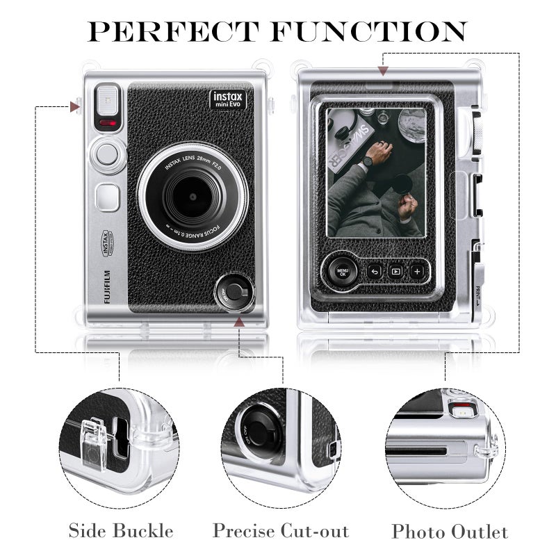 Rieibi Clear Protective Case for Fujifilm Instax Mini Evo Instant Camera - Hard Carrying Case Cover with Shoulder Strap - Image 5