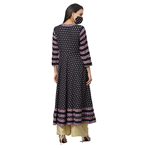 Yash Gallery Women's Rayon Printed Anarkali Kurta for Women (1250YKBLACK_Black_X-Small) - Image 4