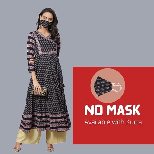 Yash Gallery Women's Rayon Printed Anarkali Kurta for Women (1250YKBLACK_Black_X-Small) - Image 2